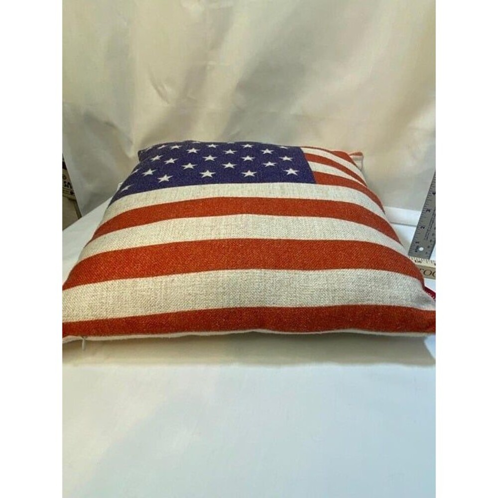 American flag 15x15 throw pillow linen square cushion USA, B-2 - Picture 5 of 6